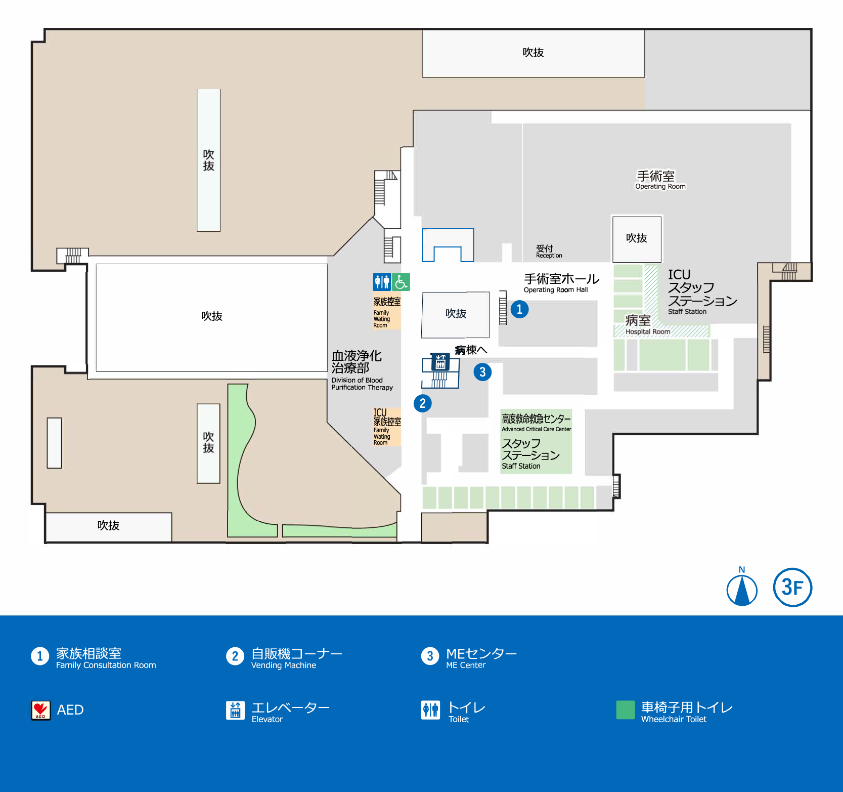 岐阜大学医学部附属病院 3階の院内マップ